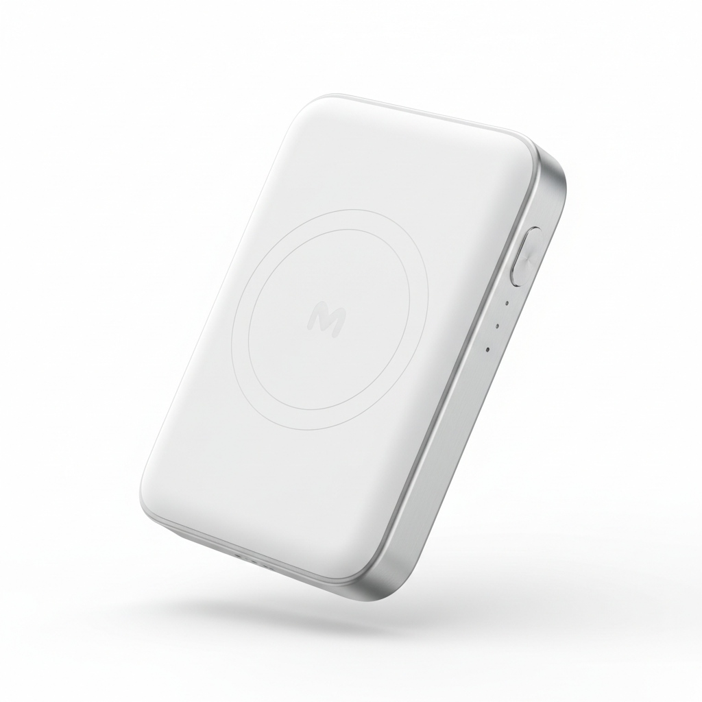 MagSafe compatible power bank on white background