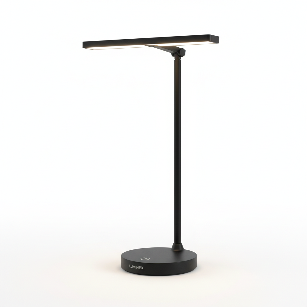 Rechargeable LED desk lamp on white background