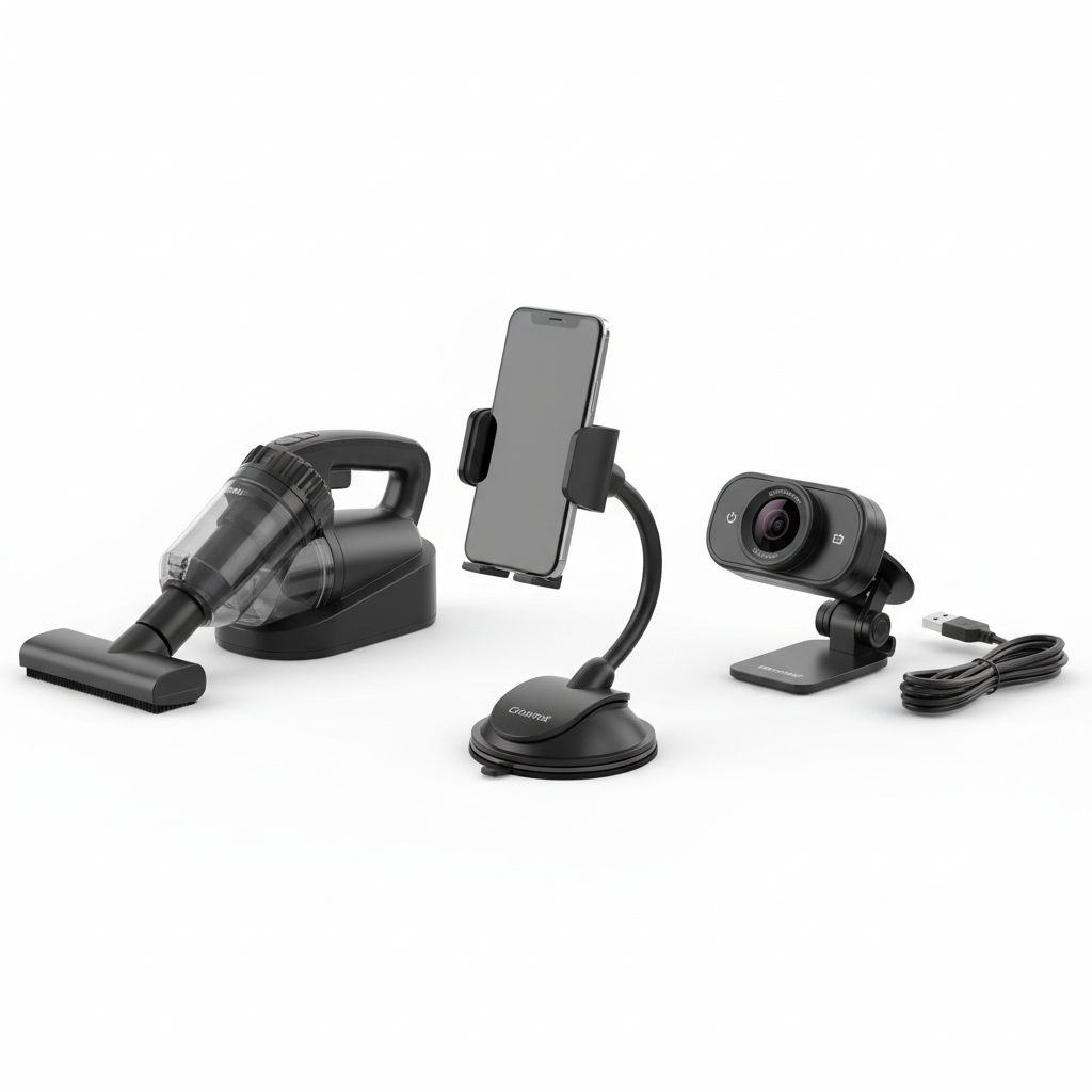 Car accessories collection on white background