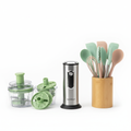 Kitchen gadgets collection on white background